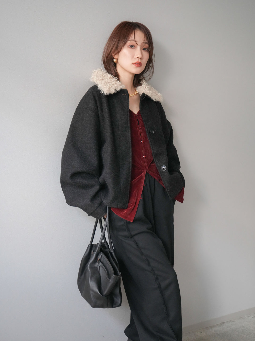 [予約]ロービングボアえりブルゾン/black