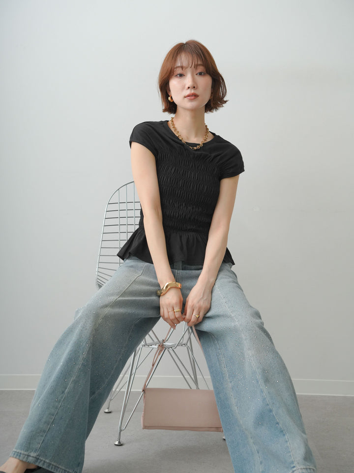 [予約]フレンチスリーブシャーリングトップス/black