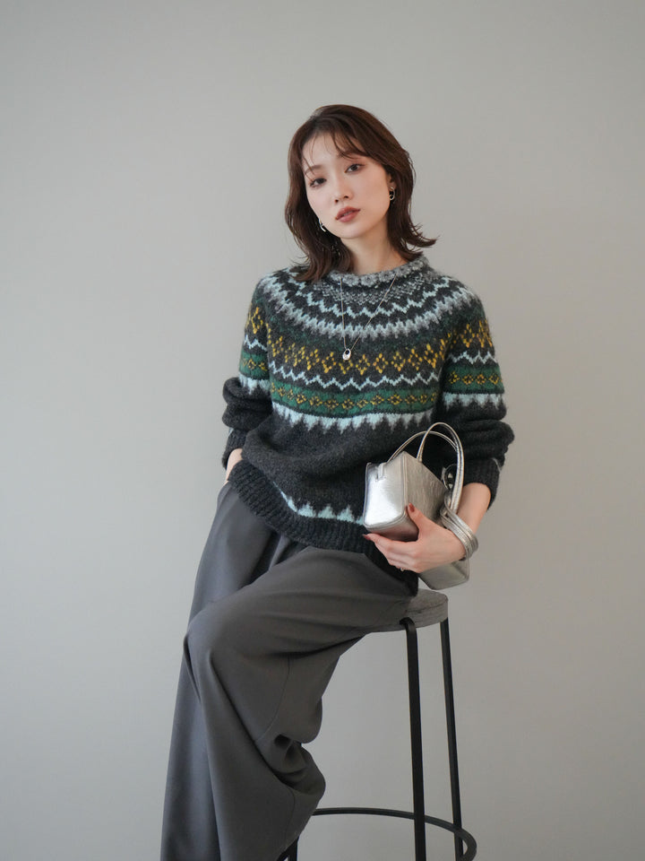 [予約]ウールタッチ求心柄オーバーニットプルオーバー/gray