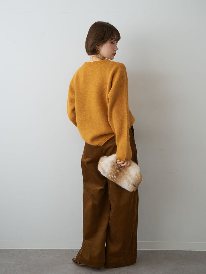 [SET]ソフトシャギークルーネックプルオーバー+ベルト付コーディロイワイドストレートパンツ(2set)
