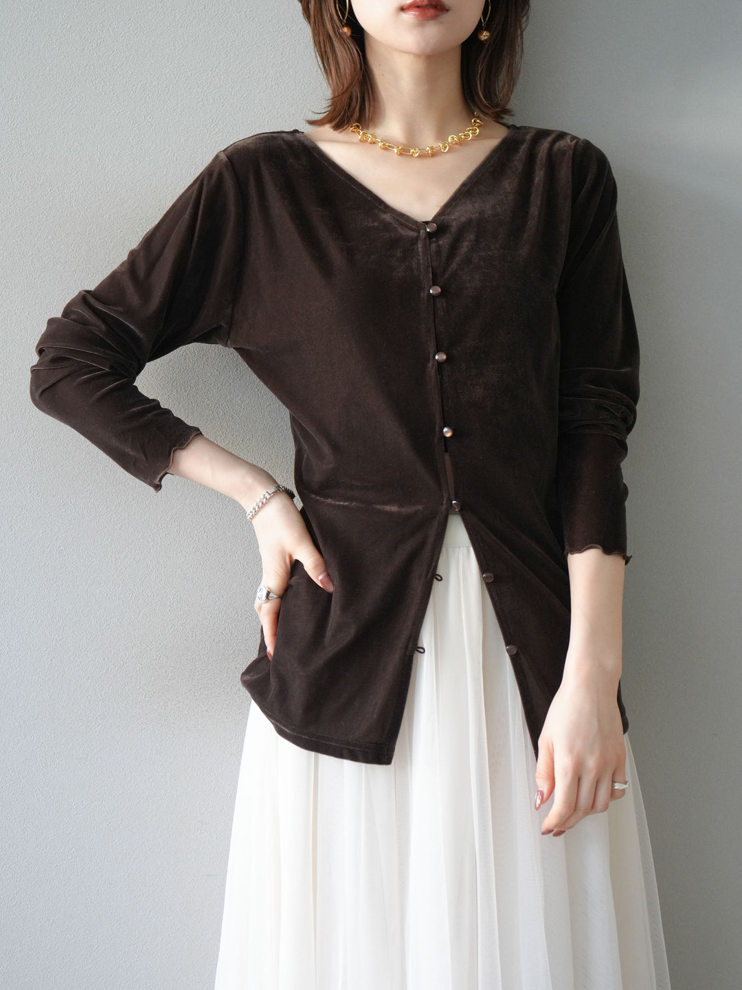 [予約]ベロアカーディガン/brown