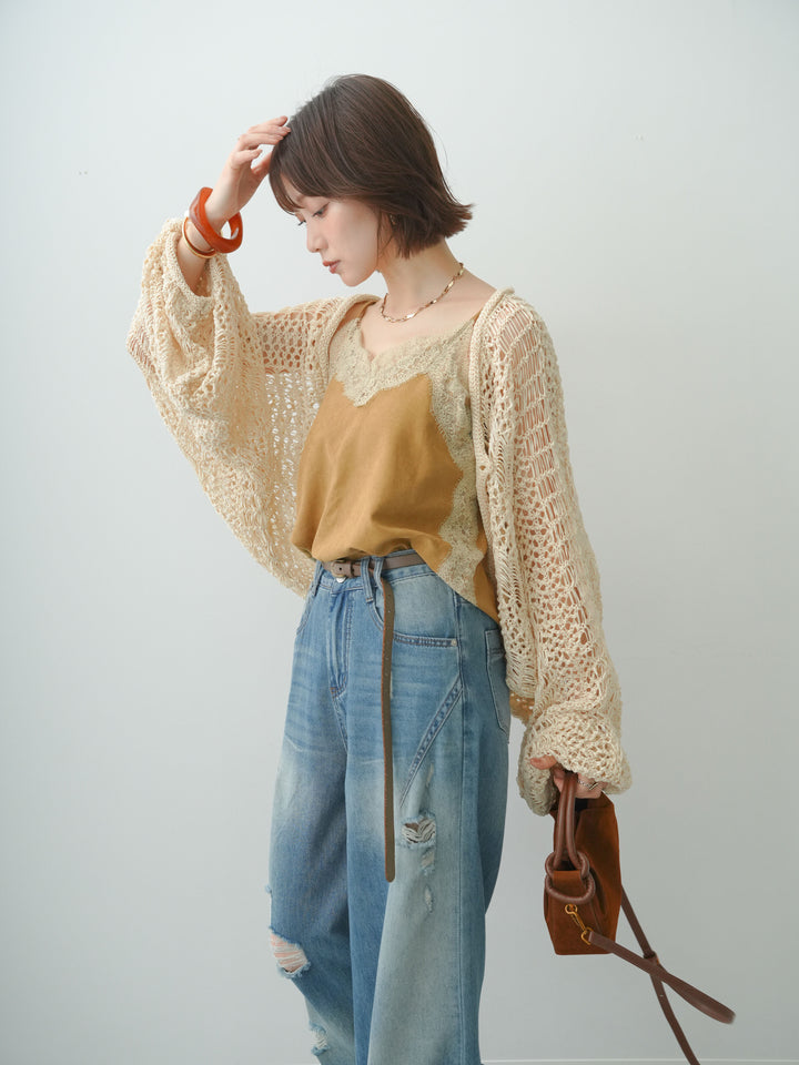 [予約]ミックスメッシュニットボレロ/beige