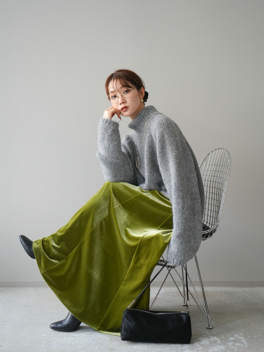 [予約]アシンメトリーハイネックニットプルオーバー/gray