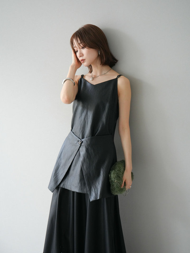 [予約]レイヤードレザーキャミソールチュニック/ブラック