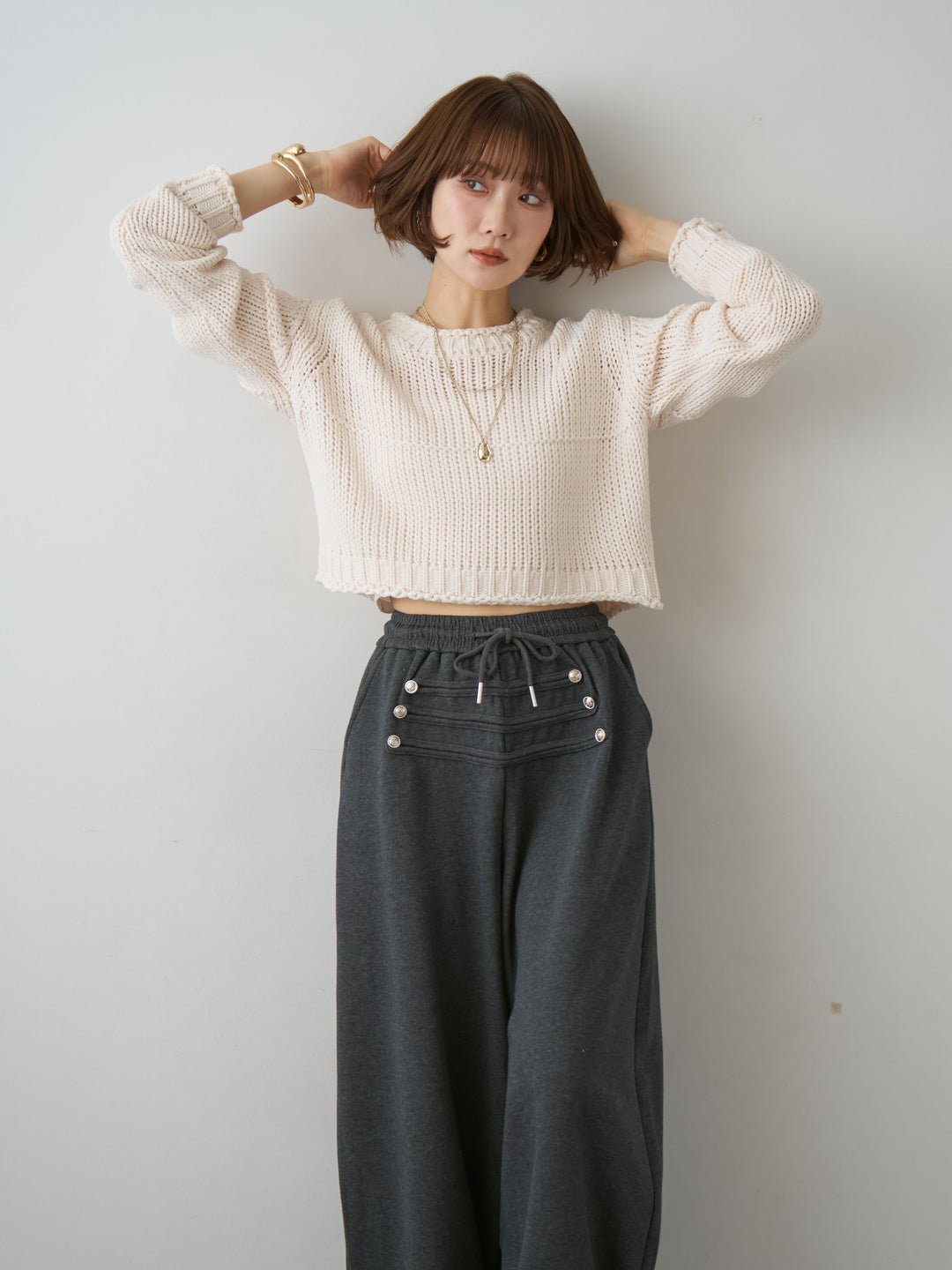 [SET]シームデザインクロップニットトップス+シームデザインクロップニットトップス(2set)