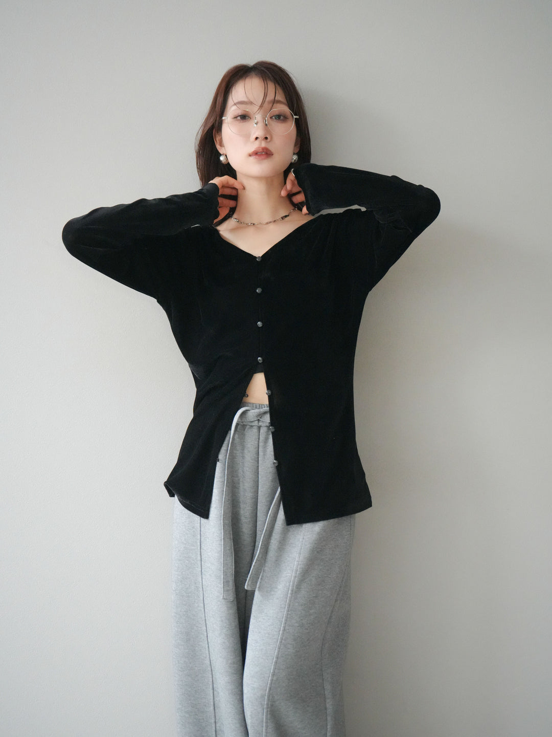 [予約]ベロアカーディガン/black