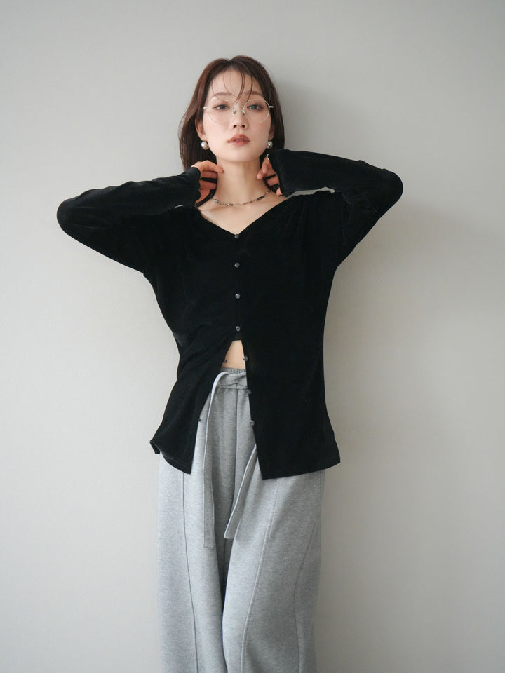 [予約]ベロアカーディガン/black