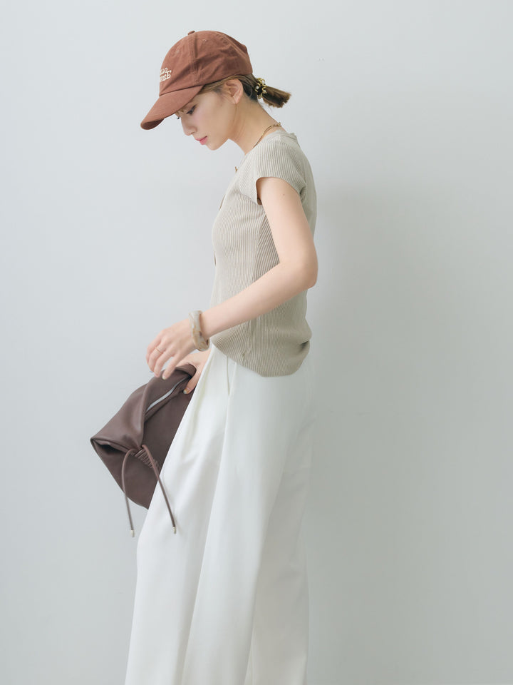 [予約]ネックレイヤードヘンリーVネックリブニットトップス/beige