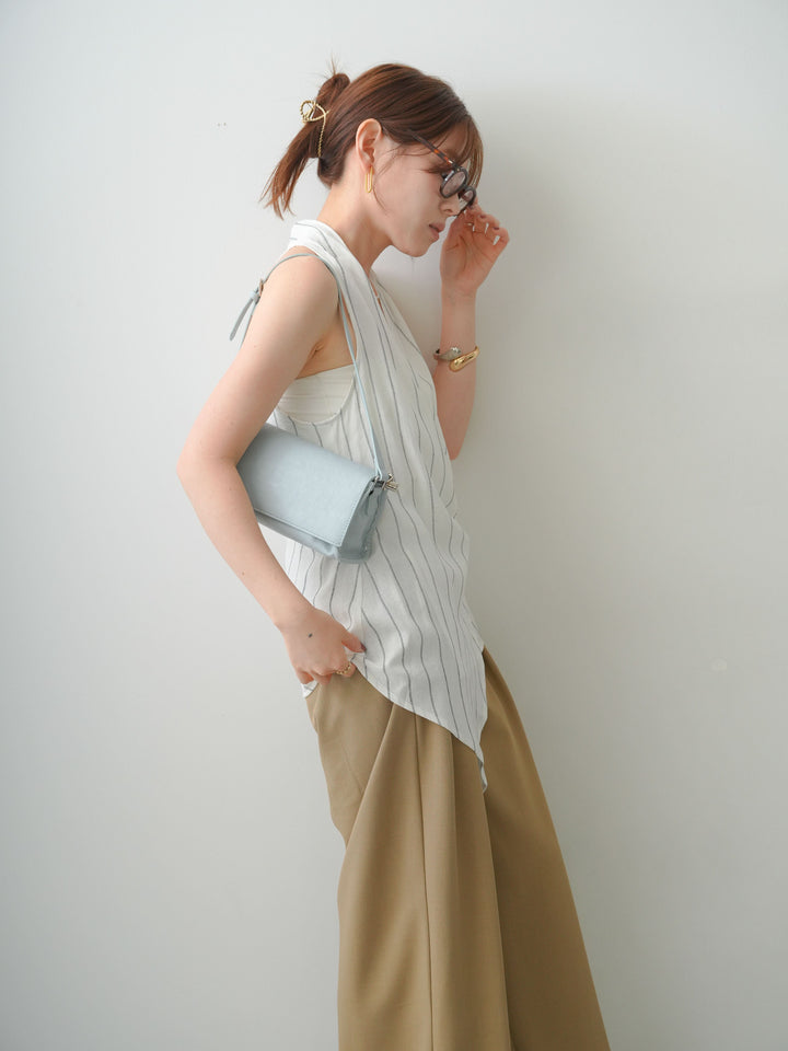 [SET]ストライプカシュクールジレ+クレープデシンタックワイドパンツ(2set)