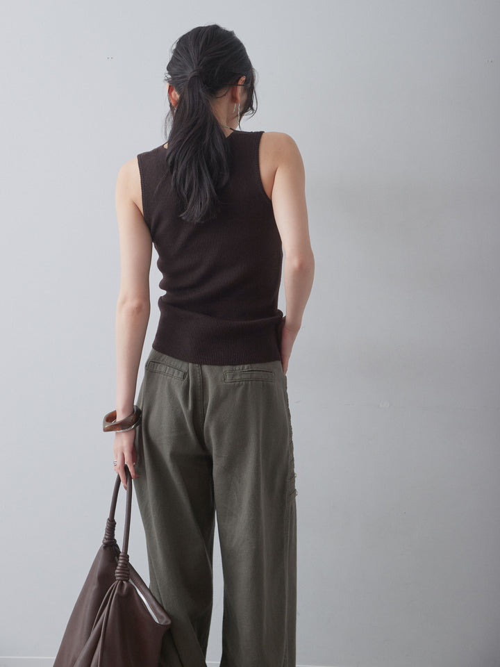 [予約]レースディテールリブニットタンクトップ/brown