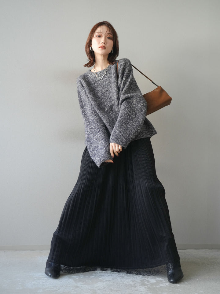 [予約]クルーネック畦編みミックスニット/navy