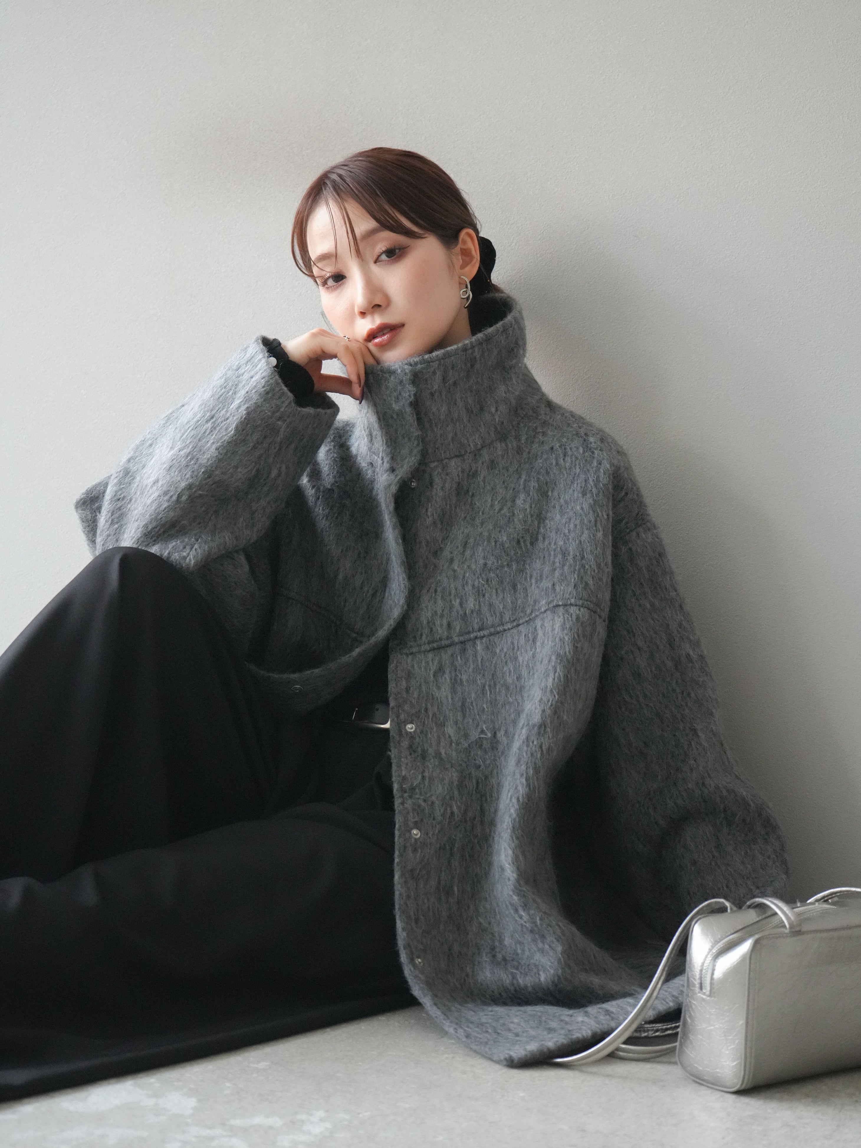 SET]スタンドカラーシャギーコート+スタンドカラーシャギーコート(2set