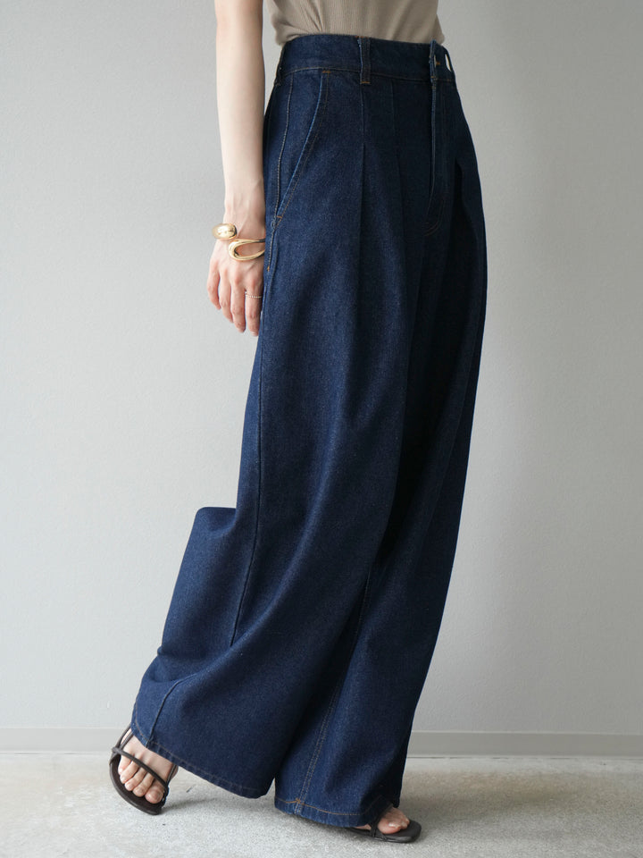 [予約]ダブルタックワイドデニムパンツ/インディゴ