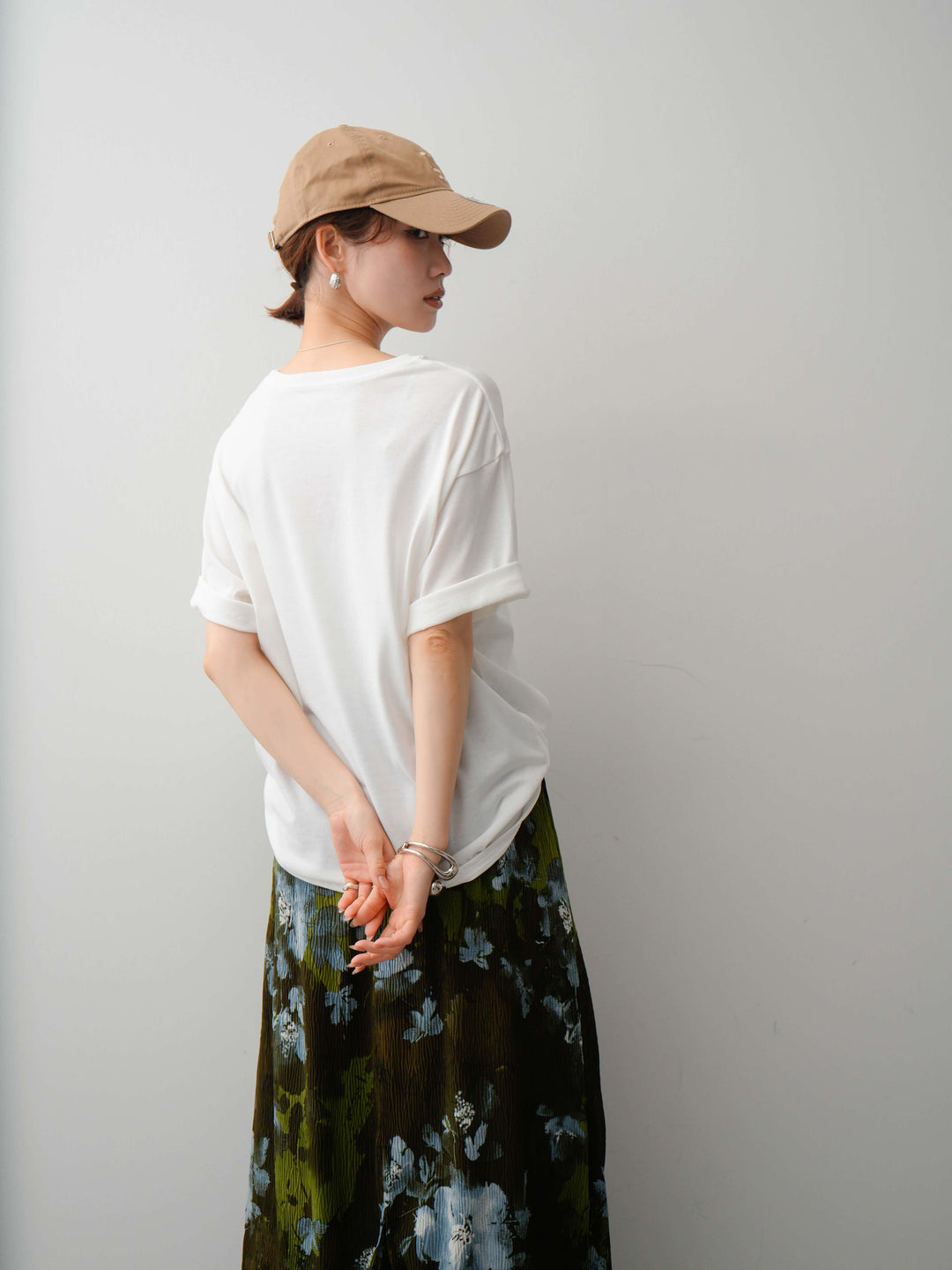 【着回しセット】フラワーフォトTEE+フラワープリントドレープタックパンツ+フラワープリントIラインギャザースカート(3set)