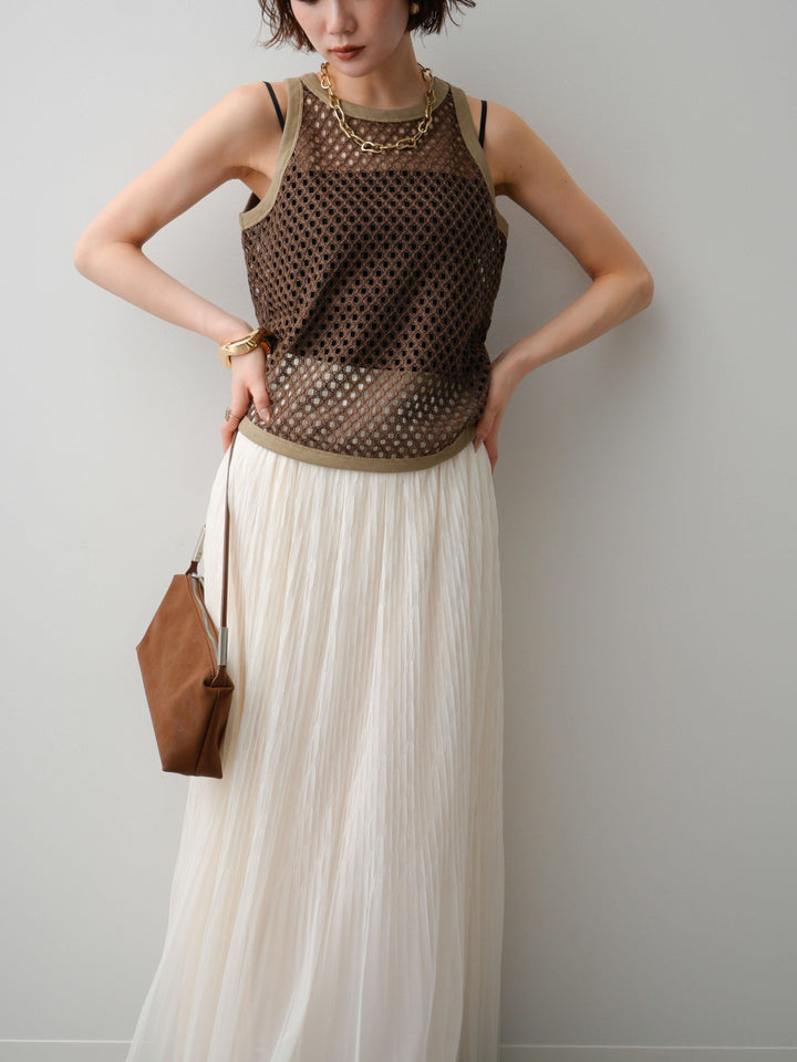 [予約]リブトリムメッシュアメスリトップス/brown