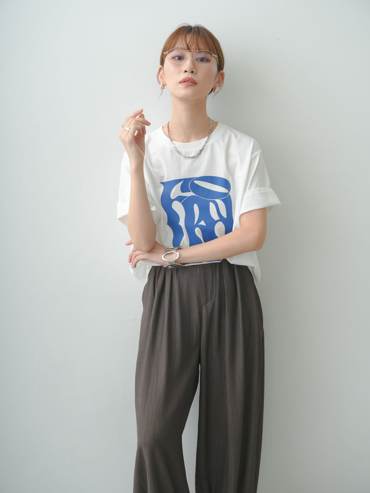 [SET]クールタッチアートロゴオーバーTEE+ベルト付ワッシャーライトワイドパンツ(2set)