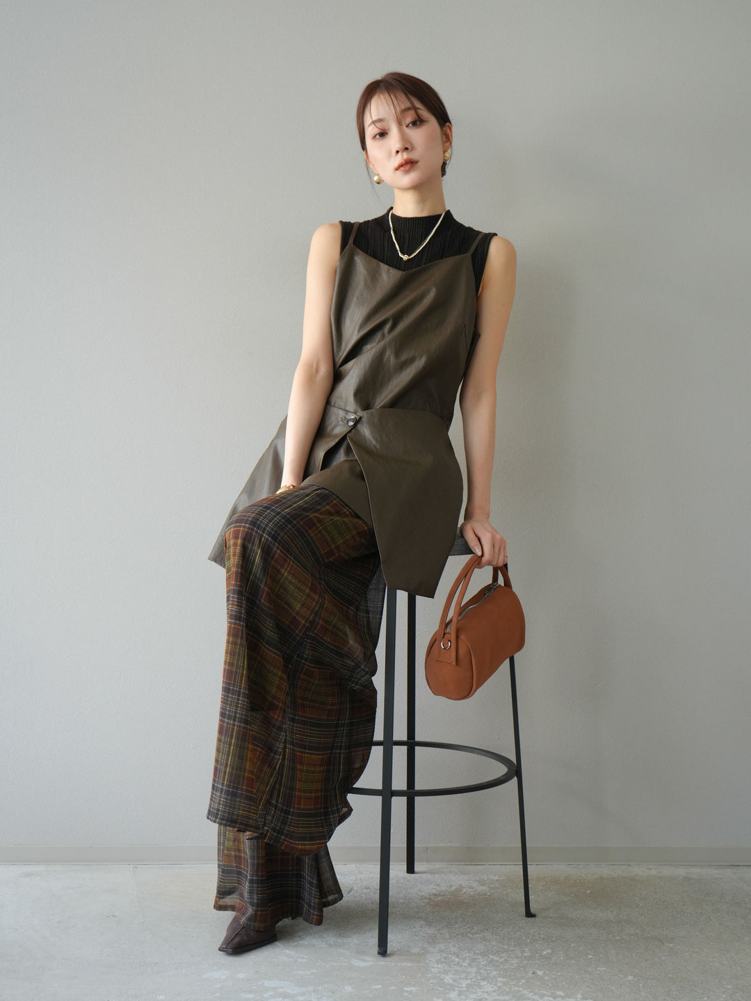 [予約]レイヤードレザーキャミソールチュニック/ブラウン