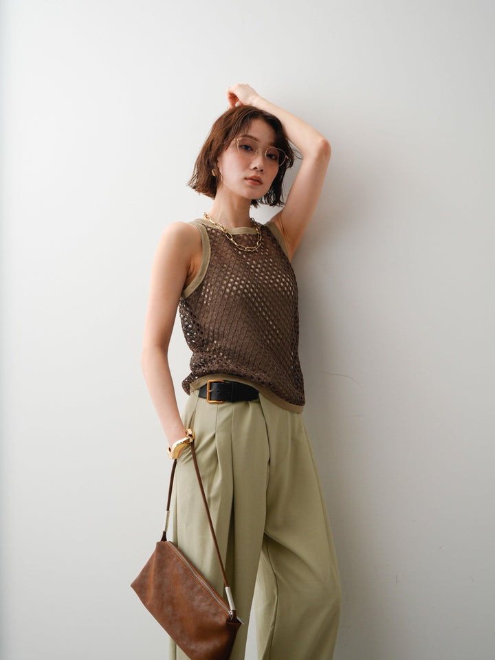 [予約]リブトリムメッシュアメスリトップス/brown