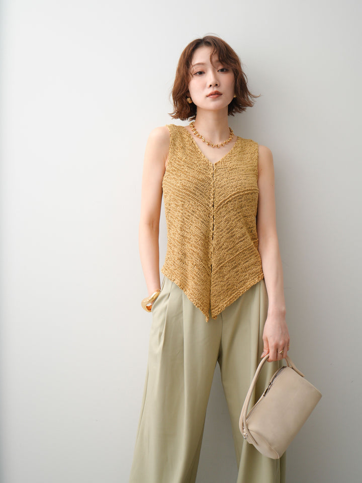 [予約]テープヤーンVネックニットトップス/khaki