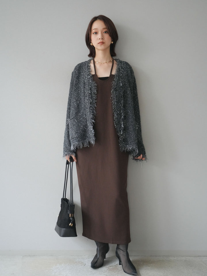 [予約]ネップフリンジニットカーディガン/ gray