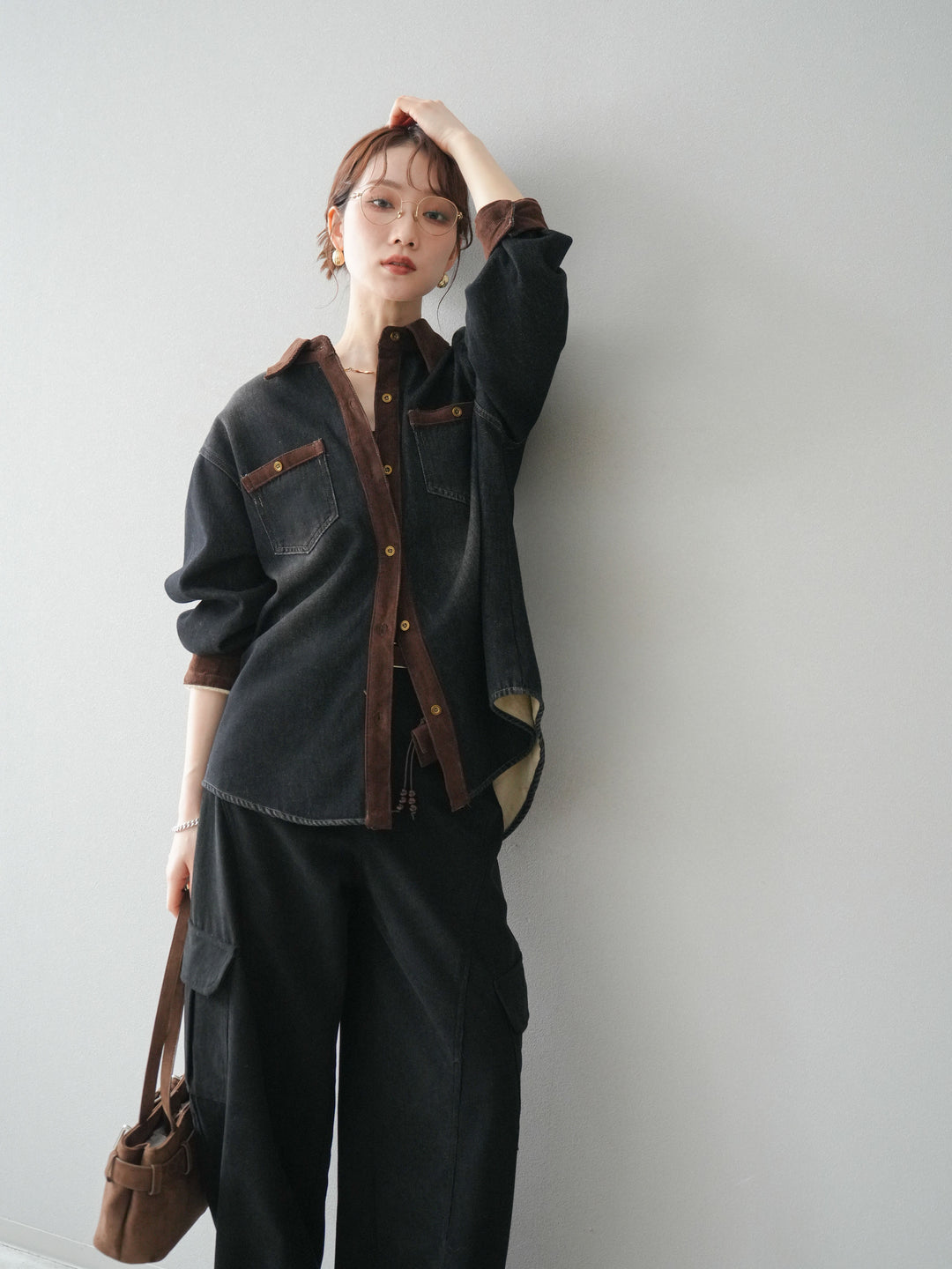 [予約]裏起毛コーデュロイ襟デニムシャツジャケット/black