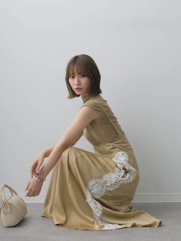 [予約]サイドレースサテンジャンパースカート/beige