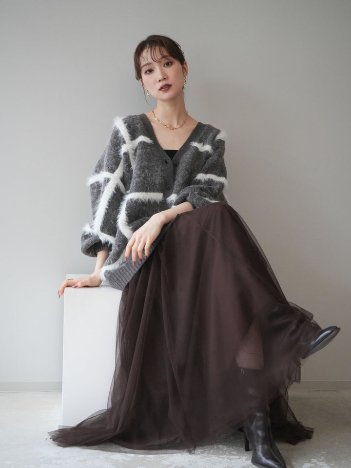 [予約]ミックスシャギーチェックカーディガン/brown