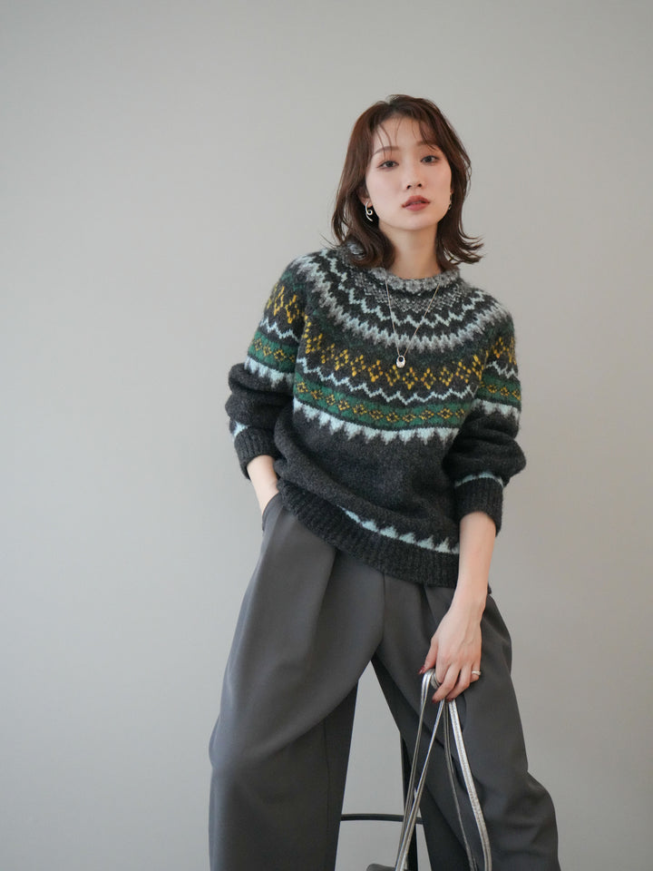 [予約]ウールタッチ求心柄オーバーニットプルオーバー/gray