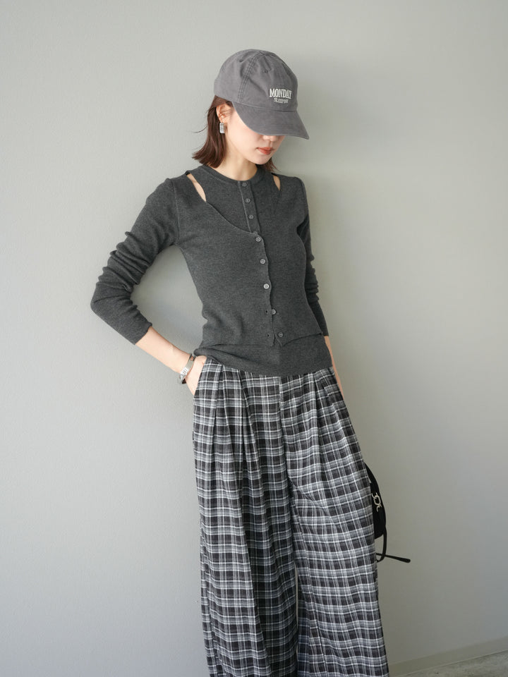 [予約]レイヤードデザインニットカーディガン/チャコール