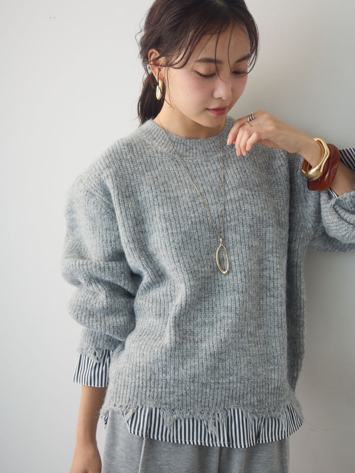 [予約]シャツレイヤードデザインモヘアプルオーバー/lightgray