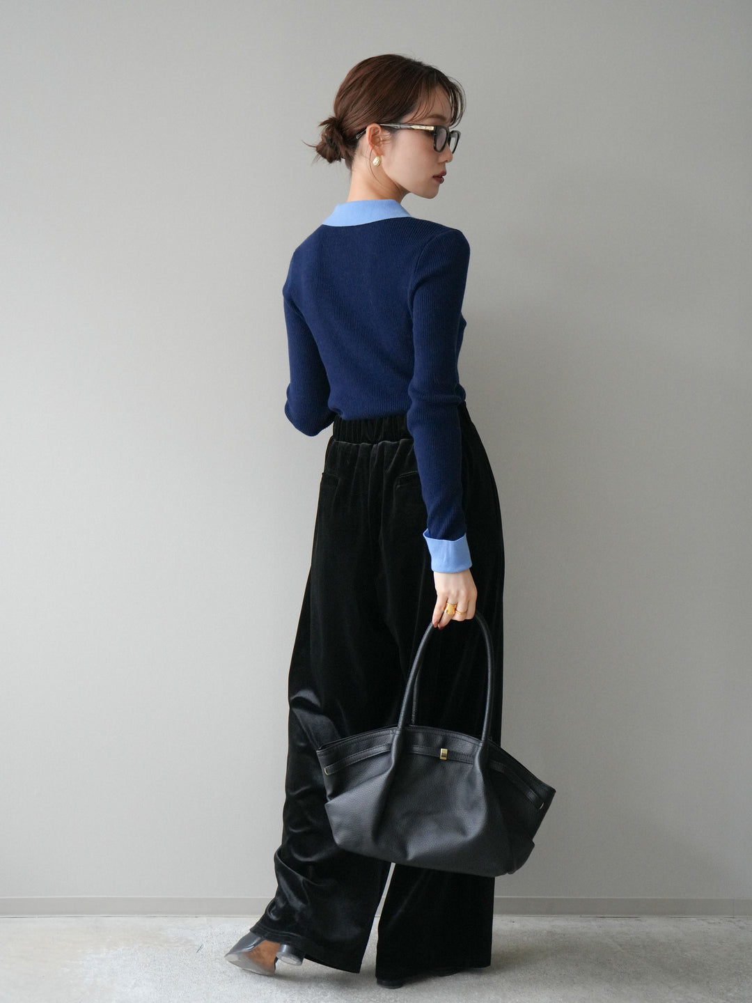 [予約]ベロアベルトスリムパンツ/black