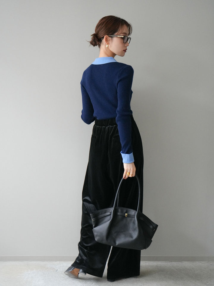 [予約]ベロアベルトスリムパンツ/black