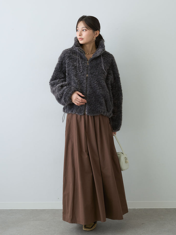 [SET]ニットコンビフレアワンピース+テディドロストショートブルゾン(2set)