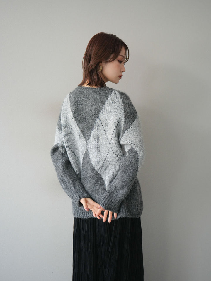 [予約]アーガイルオーバーニットプルオーバー/gray