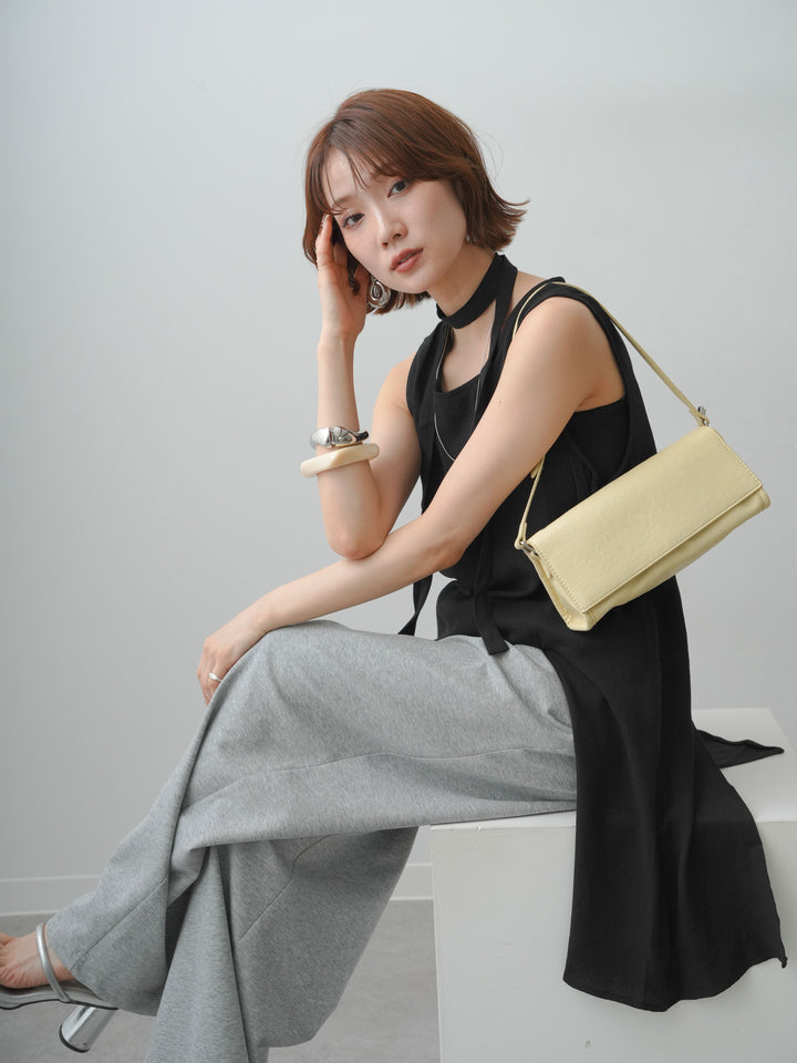 [SET]タイ付アシメヘムノースリトップス+リラックスドレープスウェットパンツ(2set)