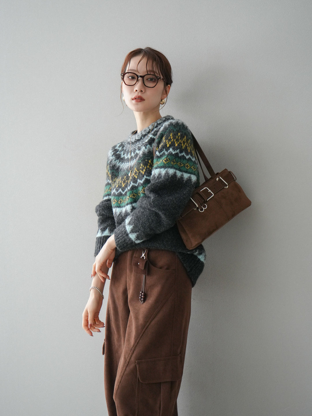 [予約]ウールタッチ求心柄オーバーニットプルオーバー/gray