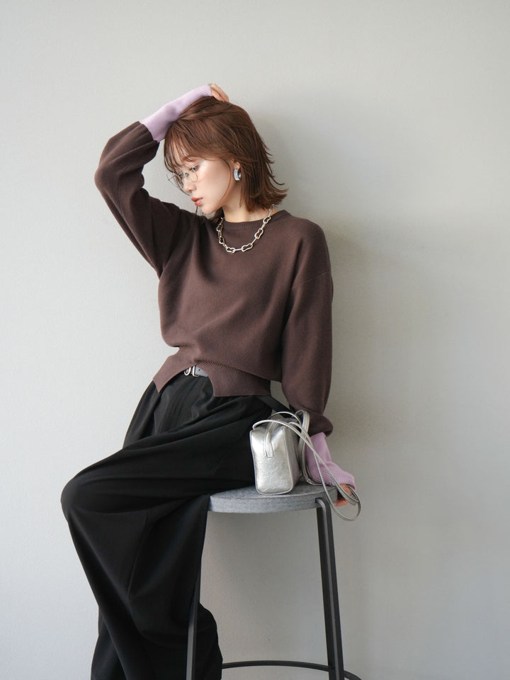 [予約]ベルト付タックワイドパンツ/ブラック