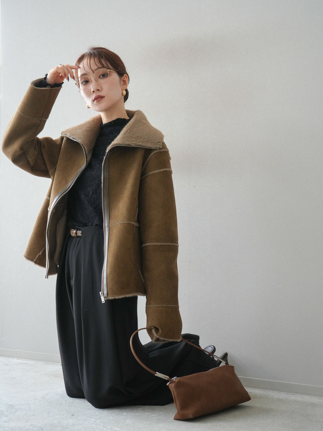 [予約]スタンドカラームートンZIPジャケット/khaki