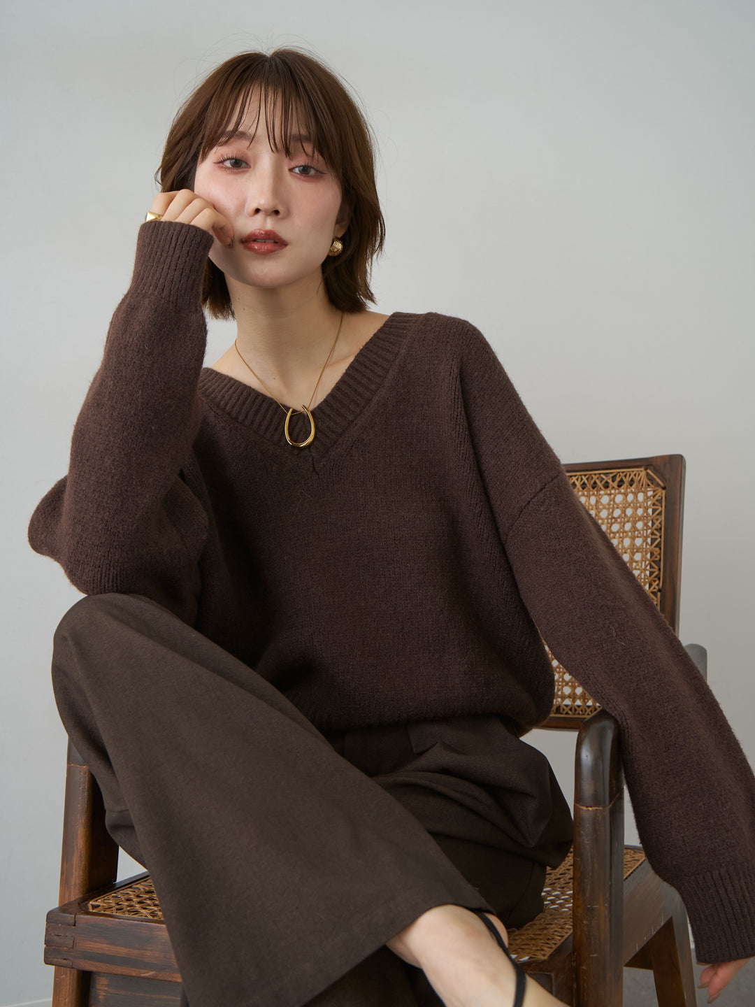 [SET]Vネックワイドショートニット+Vネックワイドショートニット(2set)