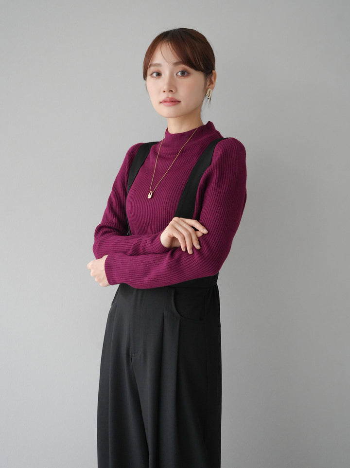 [預訂] 瓶頸式羅紋針織上衣/酒紅色