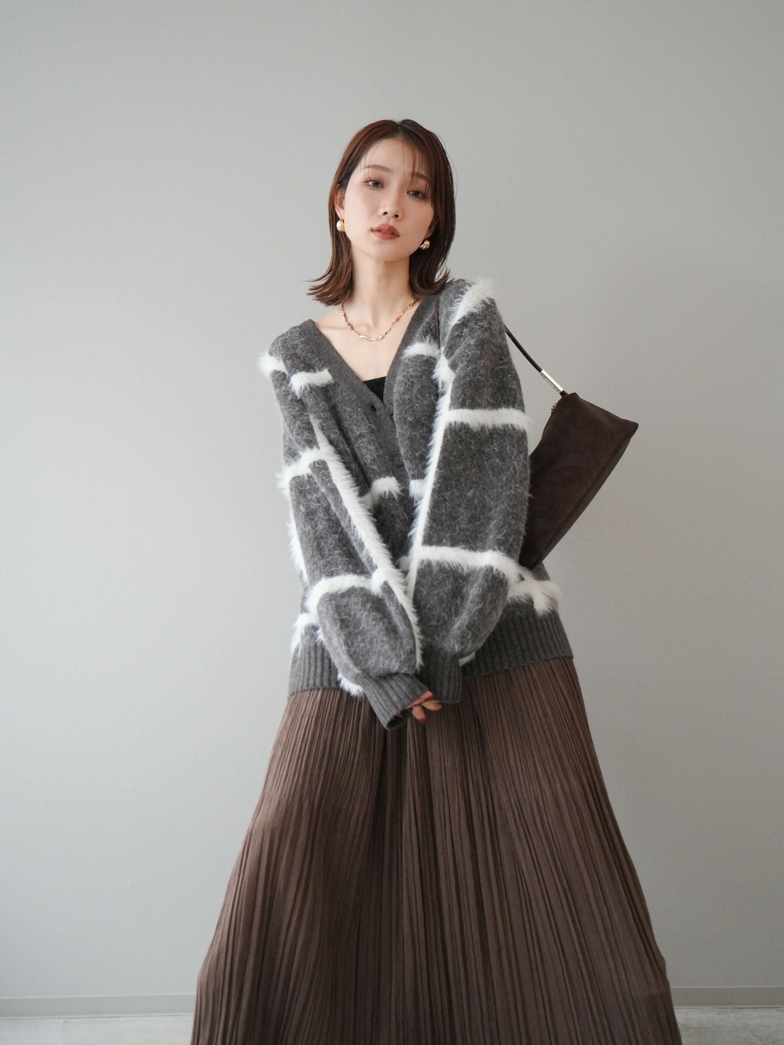 ミックスシャギーチェックカーディガン チェック柄ニットカーディガン Lumier 予約]ミックスシャギーチェックカーディガン/brown – Lumier