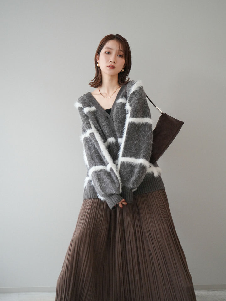 [予約]ミックスシャギーチェックカーディガン/brown