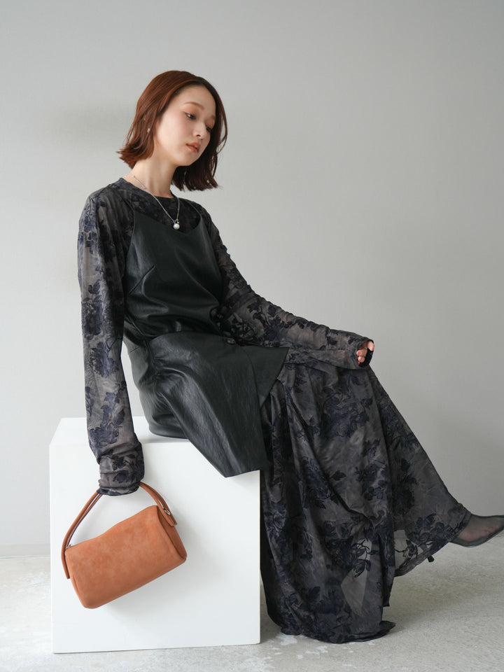 [予約]レイヤードレザーキャミソールチュニック/ブラック