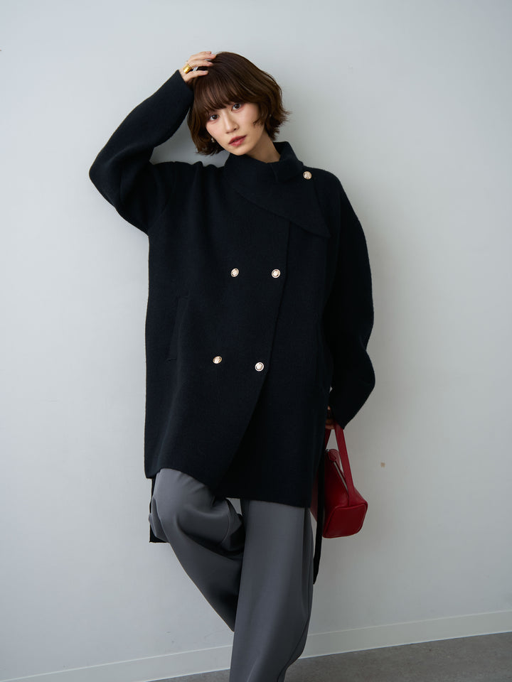 [予約]ゴールドボタンミディアムニットコート/black