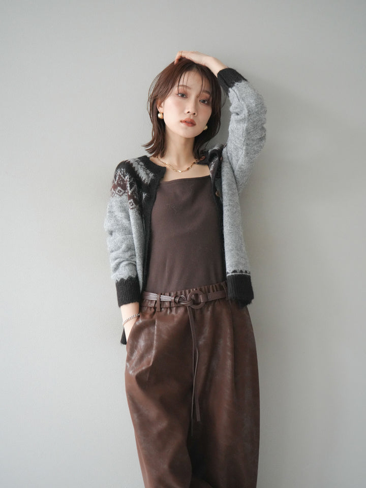 [予約]ノルディック柄ニットカーディガン/gray