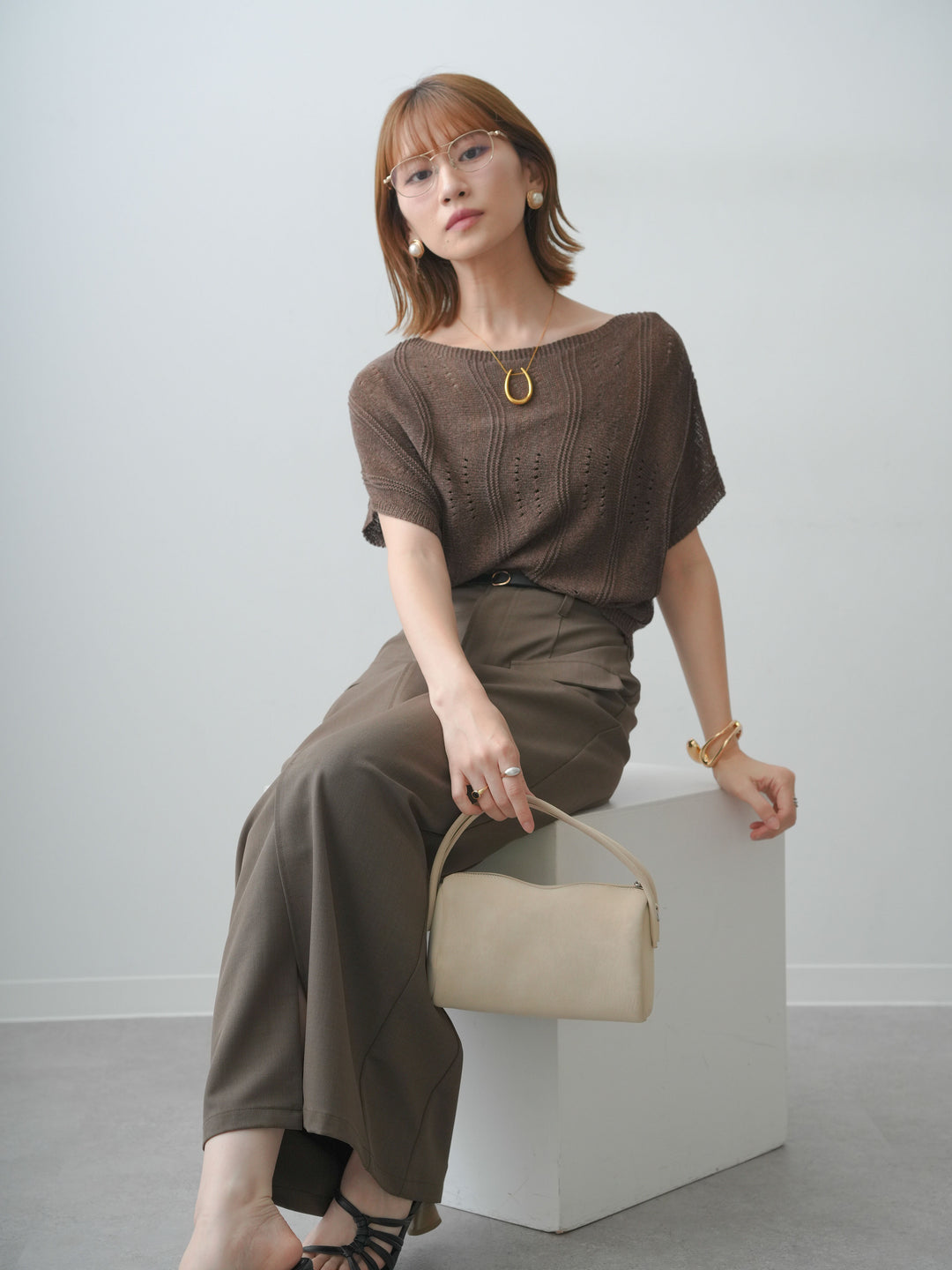 [SET]アイレットサマーニットトップス+クレープデシンフラップ付きストレートスカート(2set)