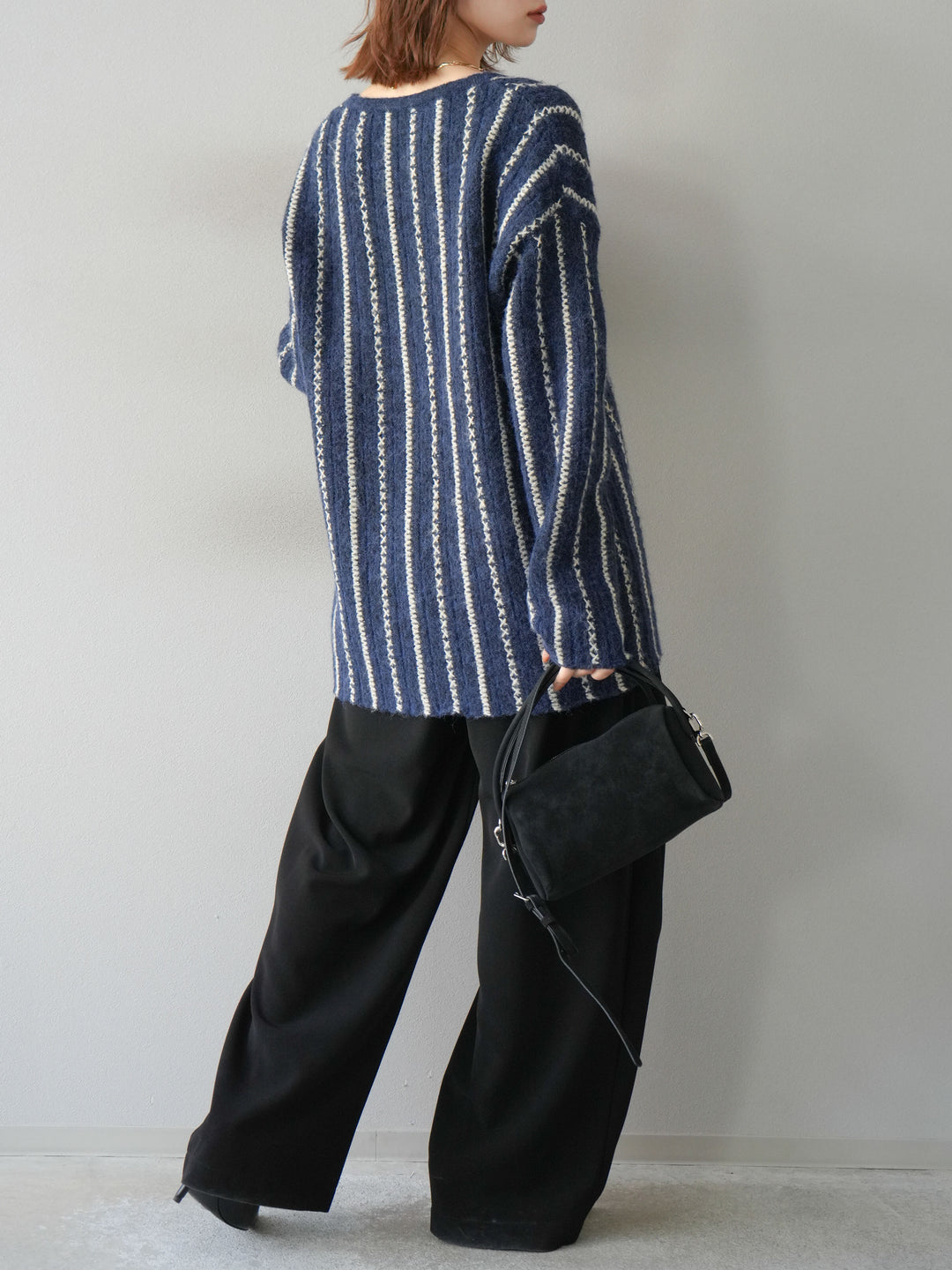 [予約]ベルト付タックワイドパンツ/ブラック