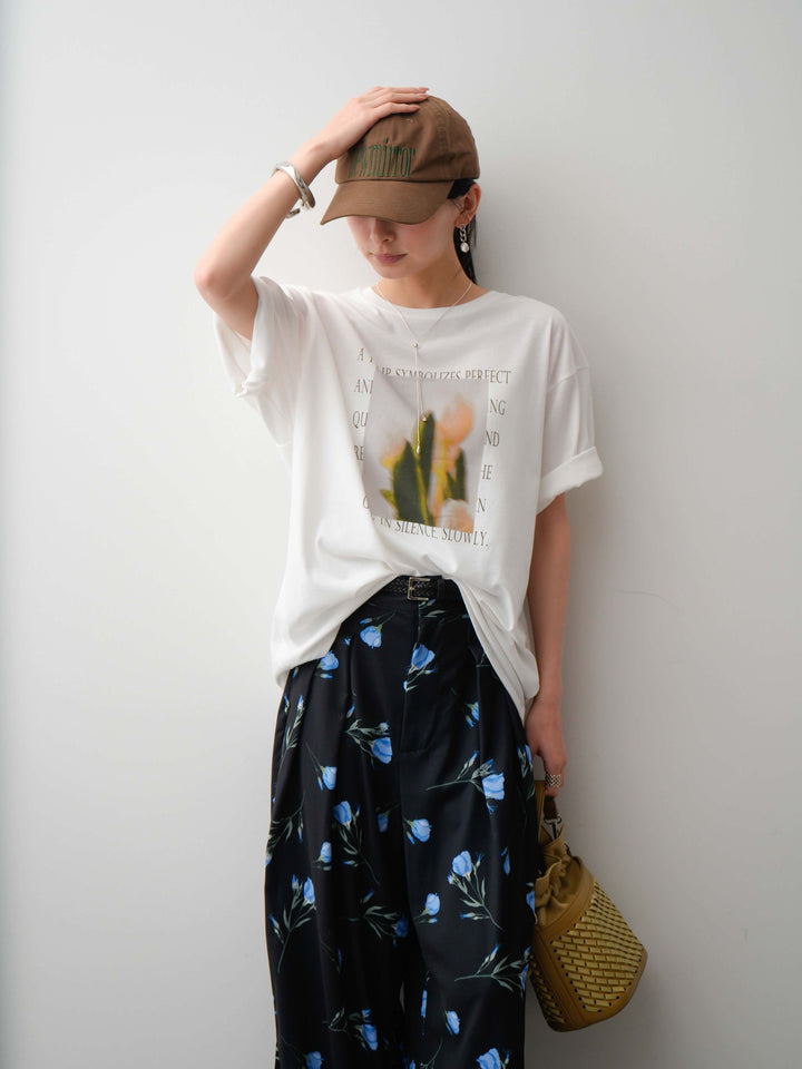 【着回しセット】フラワーフォトTEE+フラワープリントドレープタックパンツ+フラワープリントIラインギャザースカート(3set)
