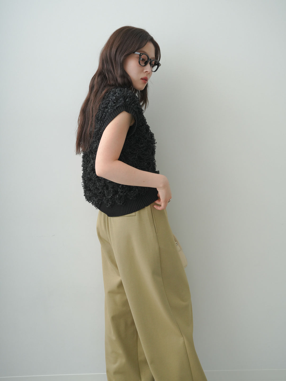 [SET]チョウチョヤーンフレンチポロニット+リラックスドレープスウェットパンツ(2set)
