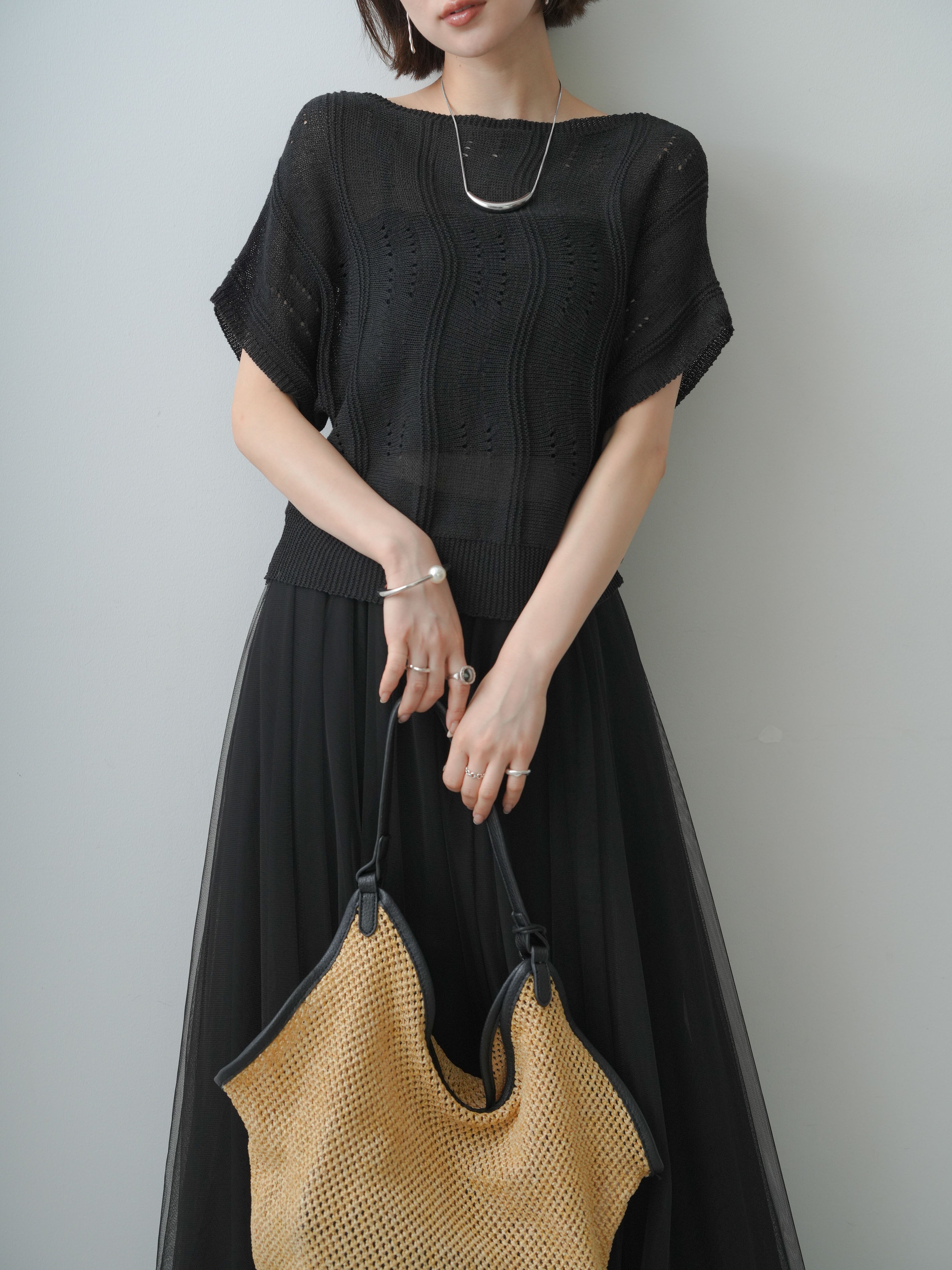 予約]アイレットサマーニットトップス/black – Lumier